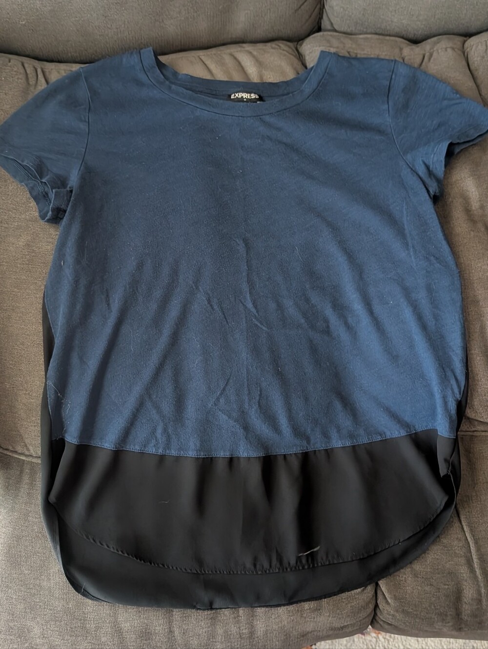 Express Navy Blue & Black Short Sleeve Top